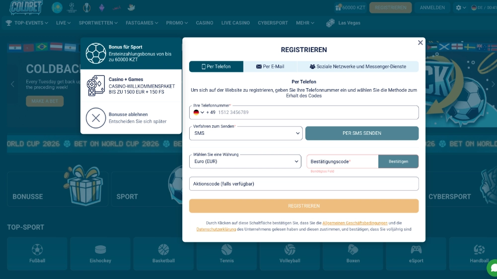 ColdBet Registrierungsformular – Cold Bet Register in 3 Schritten